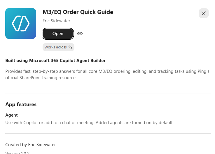 M3/EQ Order Quick Guide Microsoft 365 Copilot agent